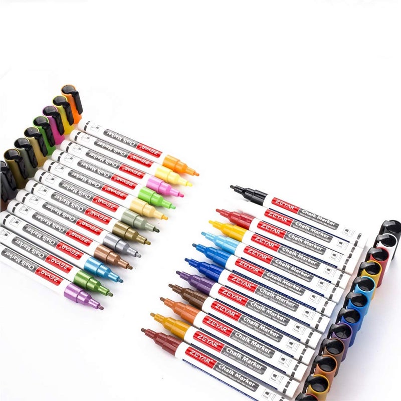 ZEYAR Liquid Chalk Marker-Wet Erase Marker, 24 Colors, 1.2mm Fine Tip for Detailed Drawing, Writes on Nonporous Chalkboards, Bistro Boards, Windows, Plastic and more (24 Colors) - Image 1